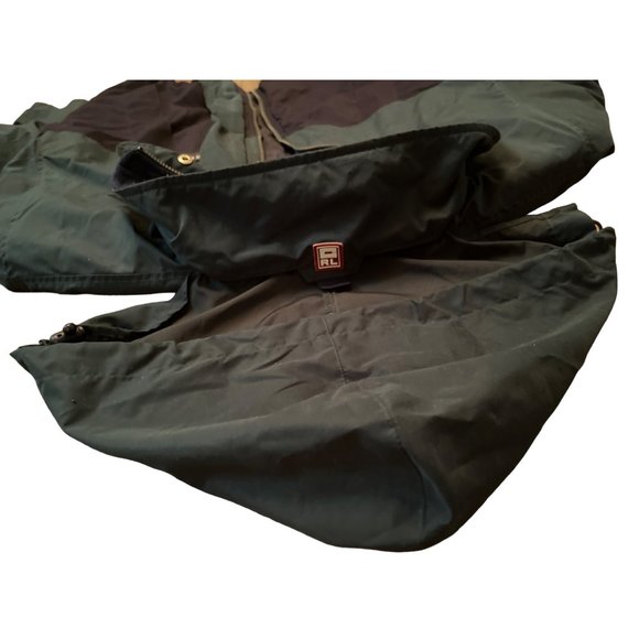 Chaps Ralph Lauren Mens Jacket M Green Navy Windbreaker Hooded Full Zip Logo Lon - Picture 4 of 9